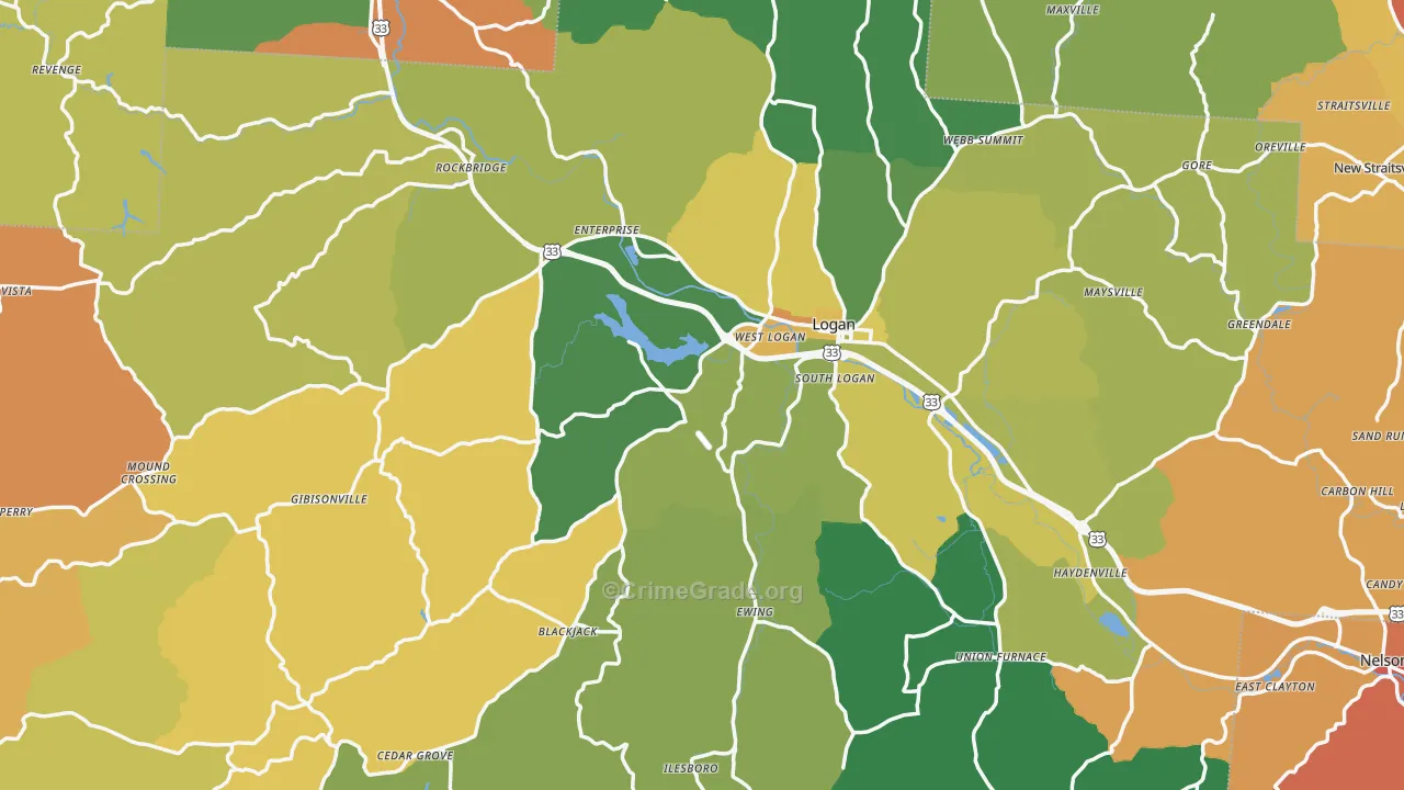 Hocking County, OH Map of Murder Rates