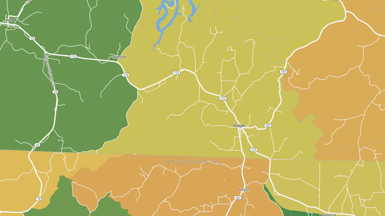 Hodges, AL Map of Murder Rates