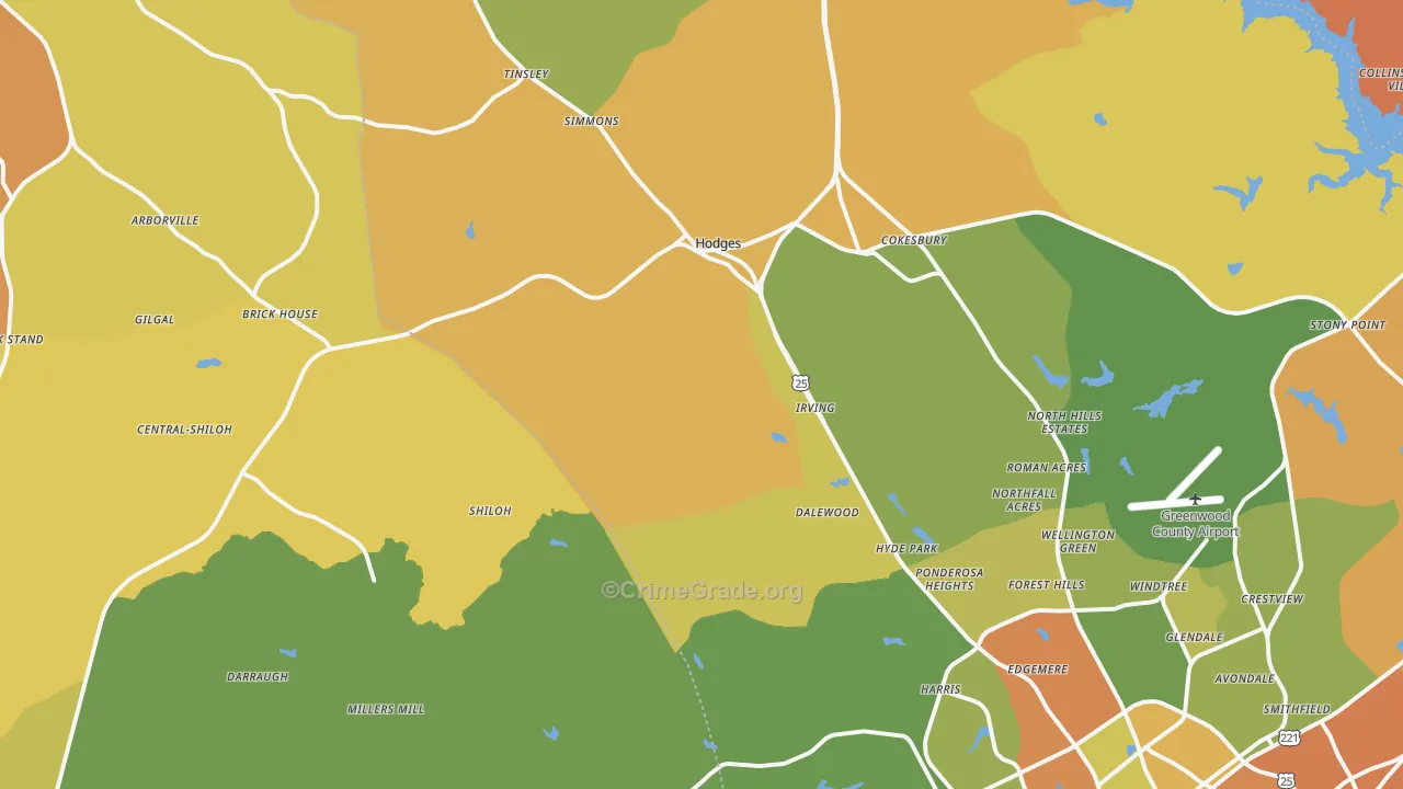 Hodges, SC Map of Murder Rates
