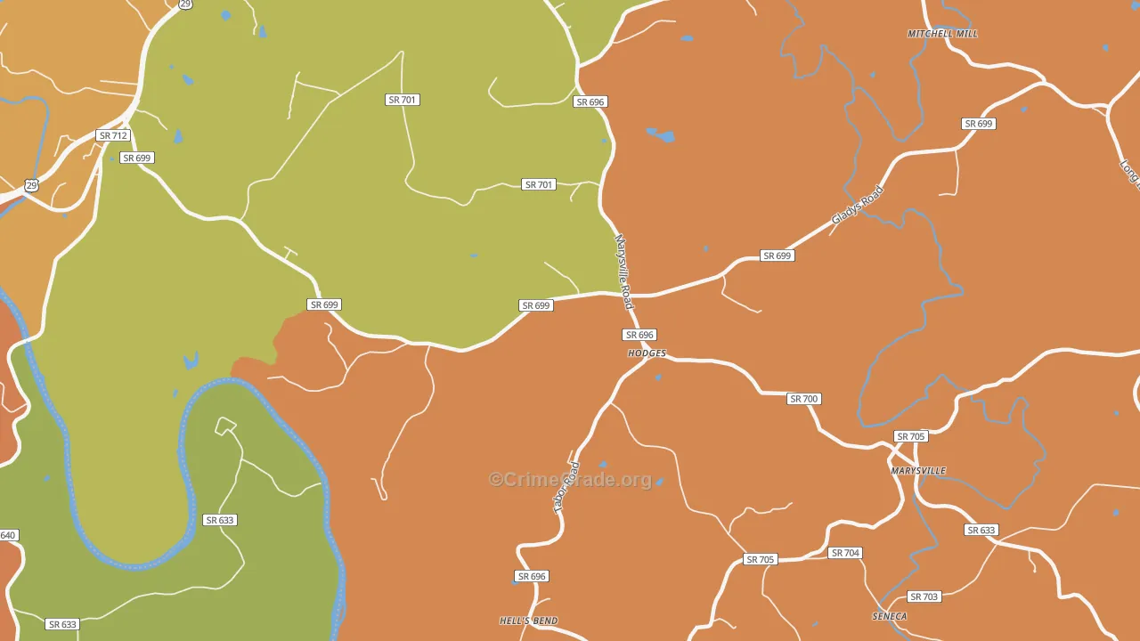 Hodges, VA Map of Murder Rates