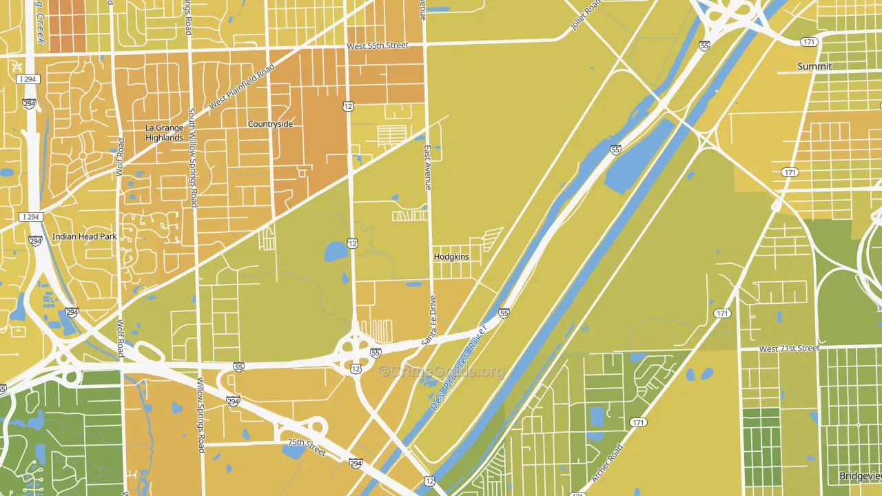 Hodgkins, IL Map of Murder Rates