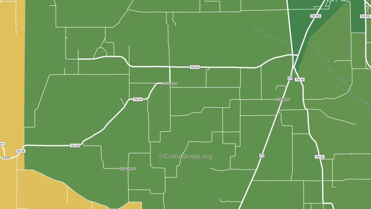 Hodgson, TX Map of Murder Rates