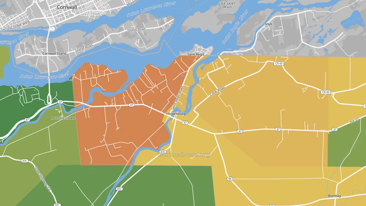 Hogansburg, NY Map of Murder Rates