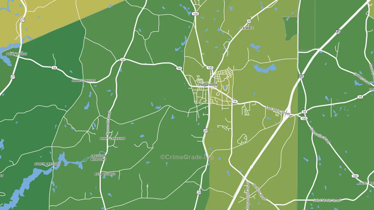 Hogansville, GA Map of Murder Rates