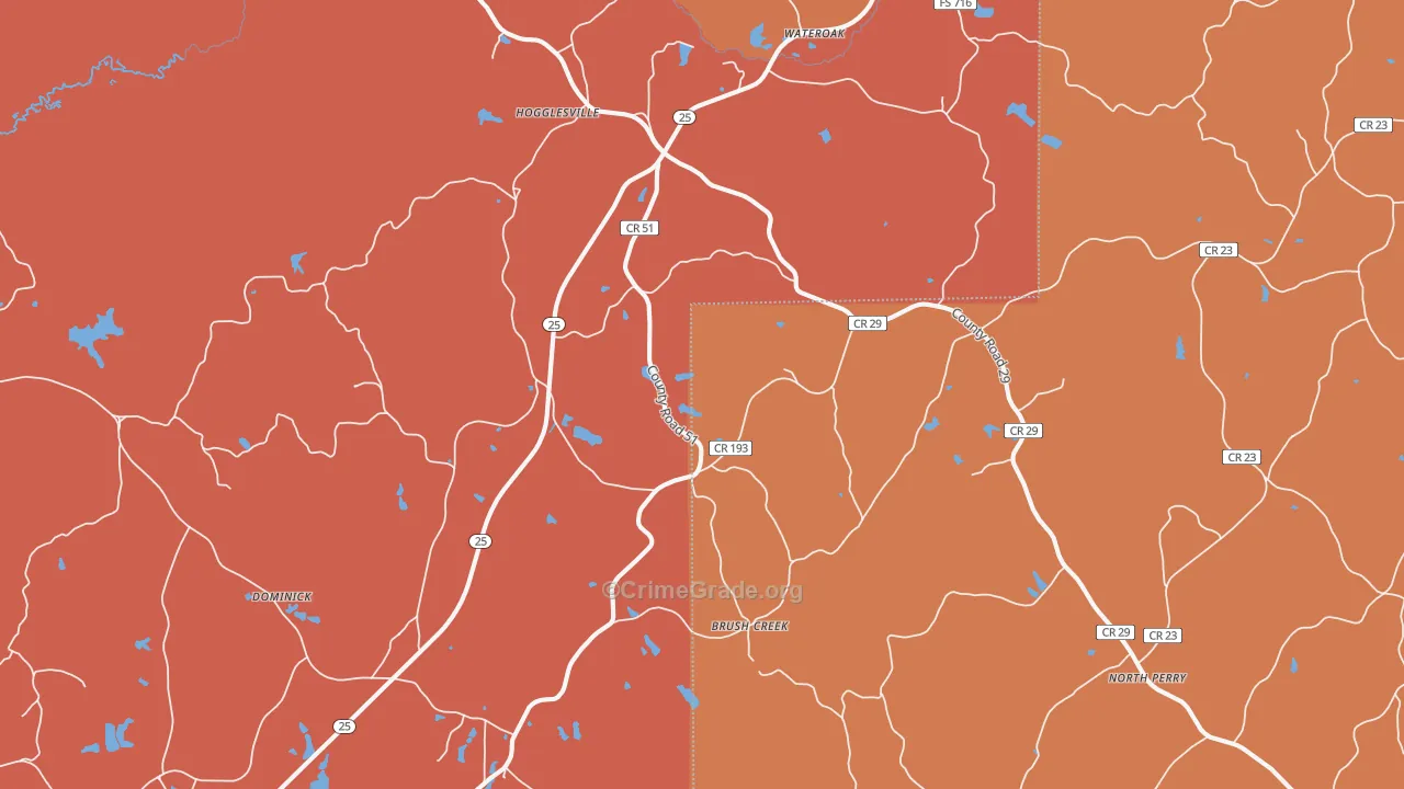 Hogglesville, AL Map of Murder Rates