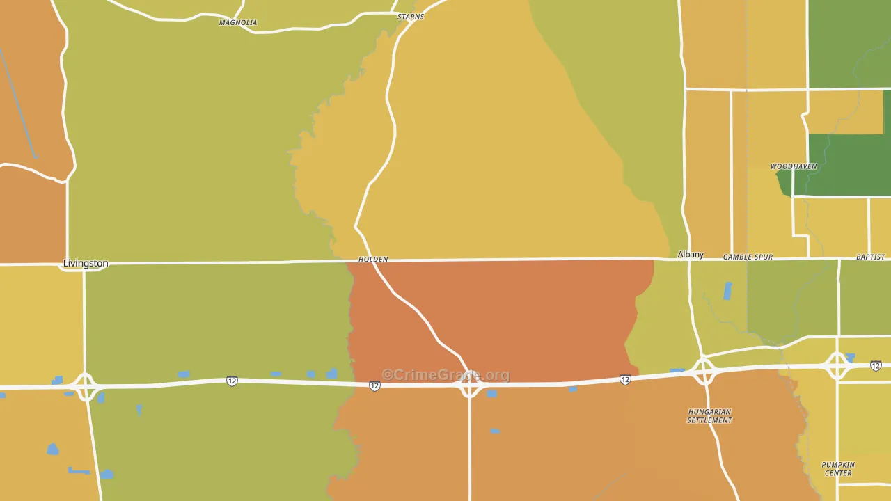 Holden, LA Map of Murder Rates