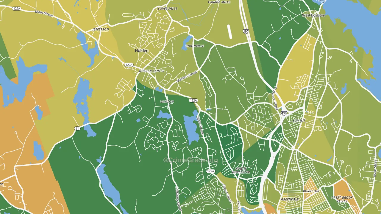 Holden, MA Map of Murder Rates