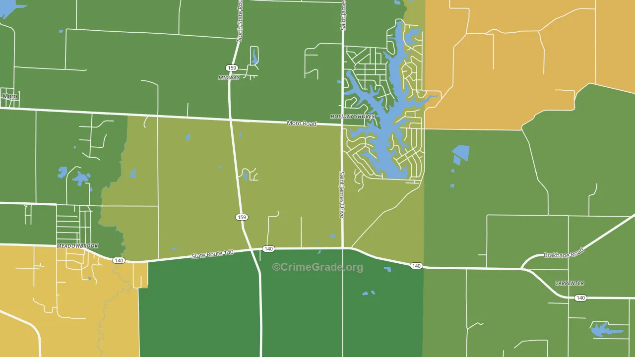 Holiday Shores, IL Map of Murder Rates