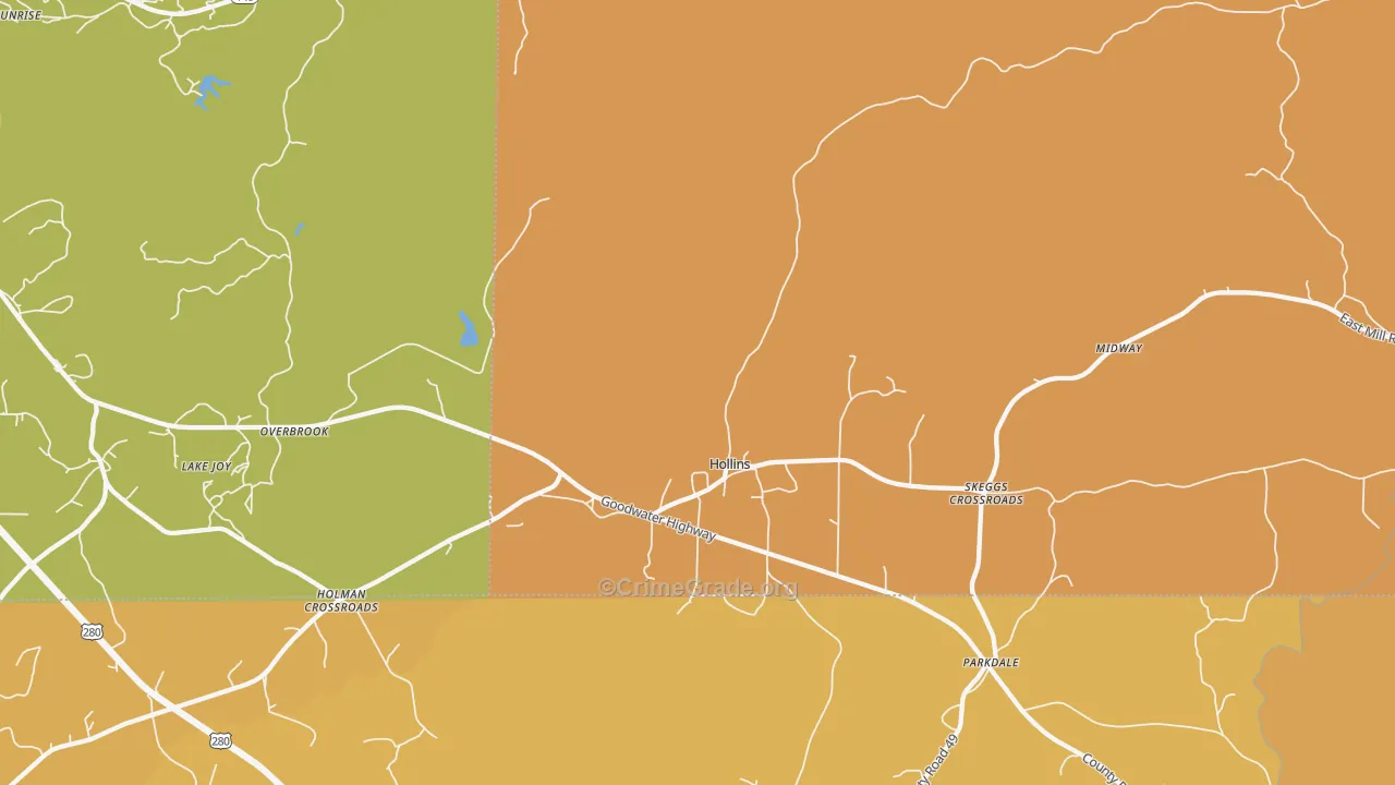 Hollins, AL Map of Murder Rates