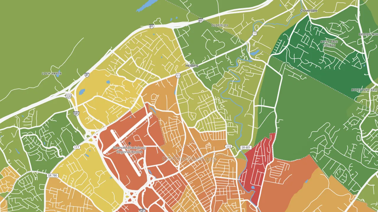 Hollins, VA Map of Murder Rates
