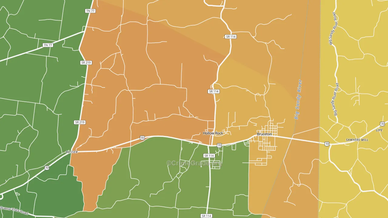 Hollow Rock, TN Map of Murder Rates