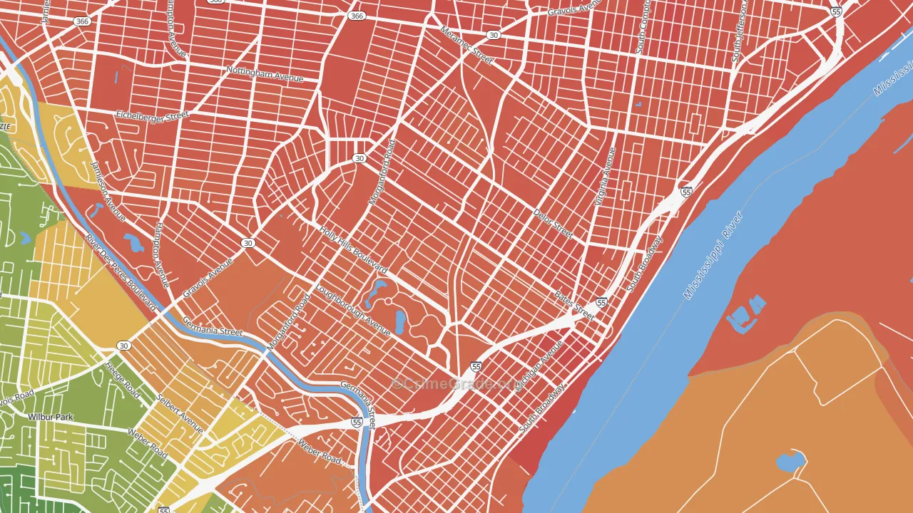 Holly Hills, St. Louis, MO Map of Murder Rates