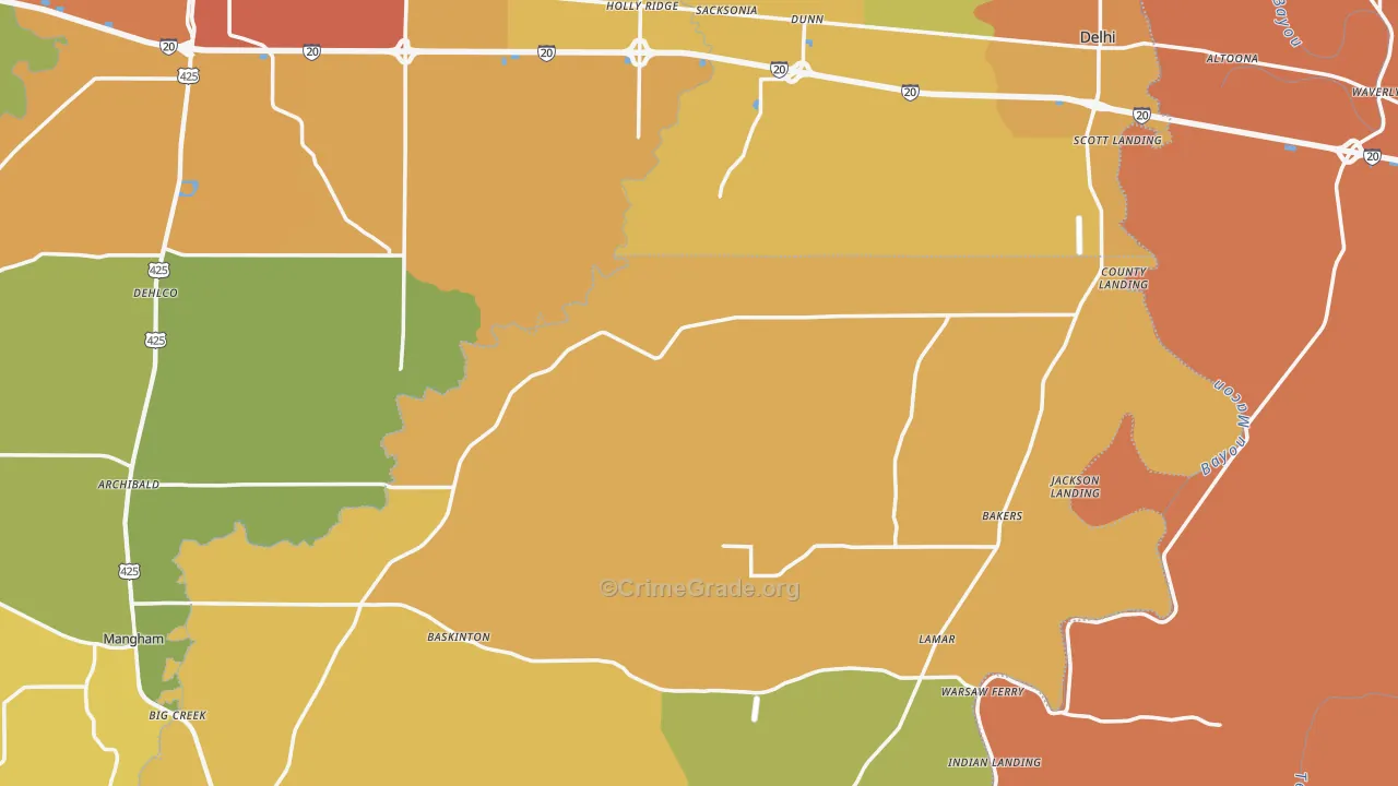 Holly Ridge, LA Map of Murder Rates