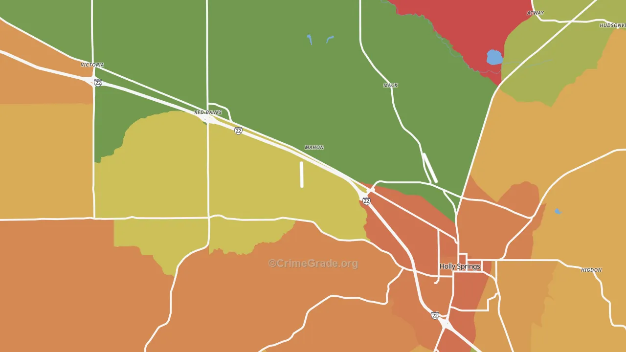 Holly Springs, MS Map of Murder Rates