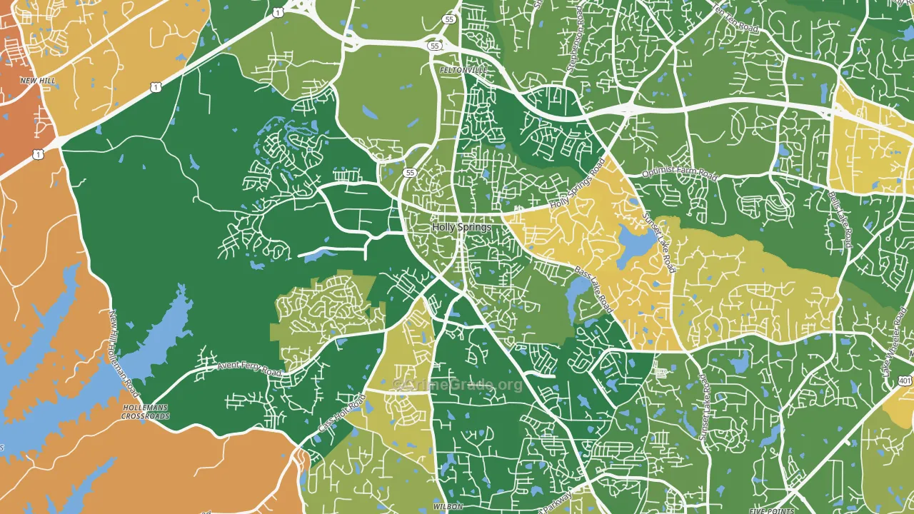 Holly Springs, NC Map of Murder Rates