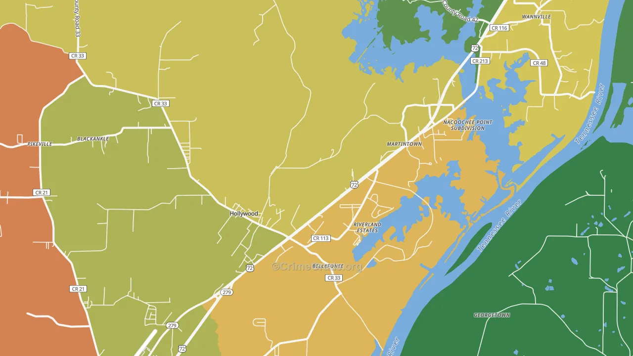 Hollywood, AL Map of Murder Rates