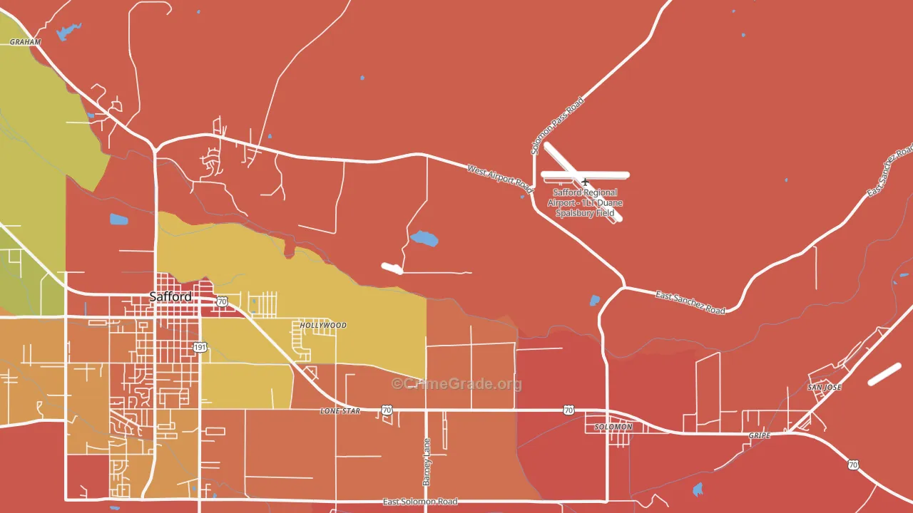 Hollywood, AZ Map of Murder Rates