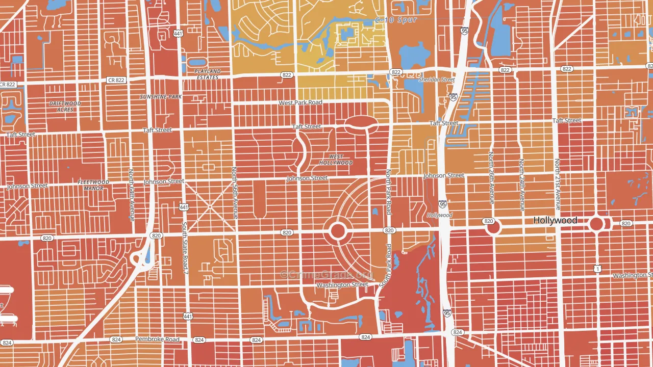 Hollywood Hills, Hollywood, FL Map of Murder Rates