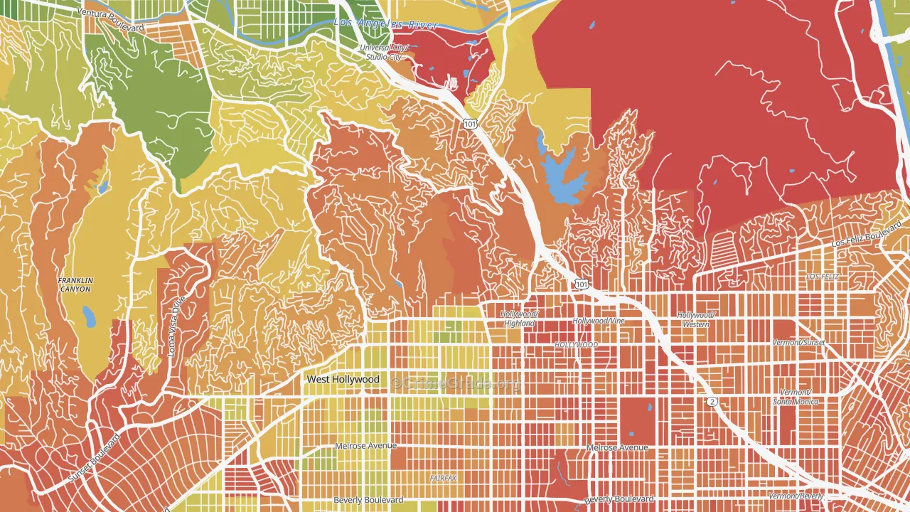 Hollywood Hills, Los Angeles, CA Map of Murder Rates