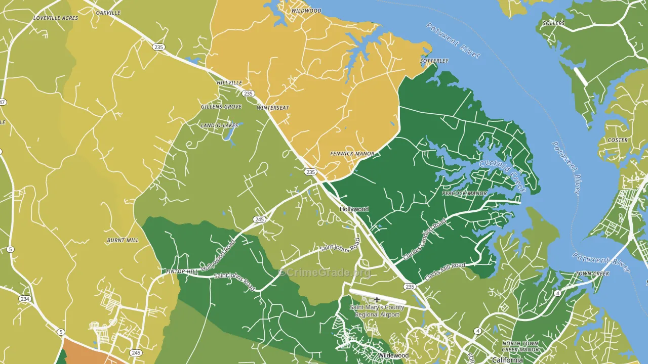 Hollywood, MD Map of Murder Rates