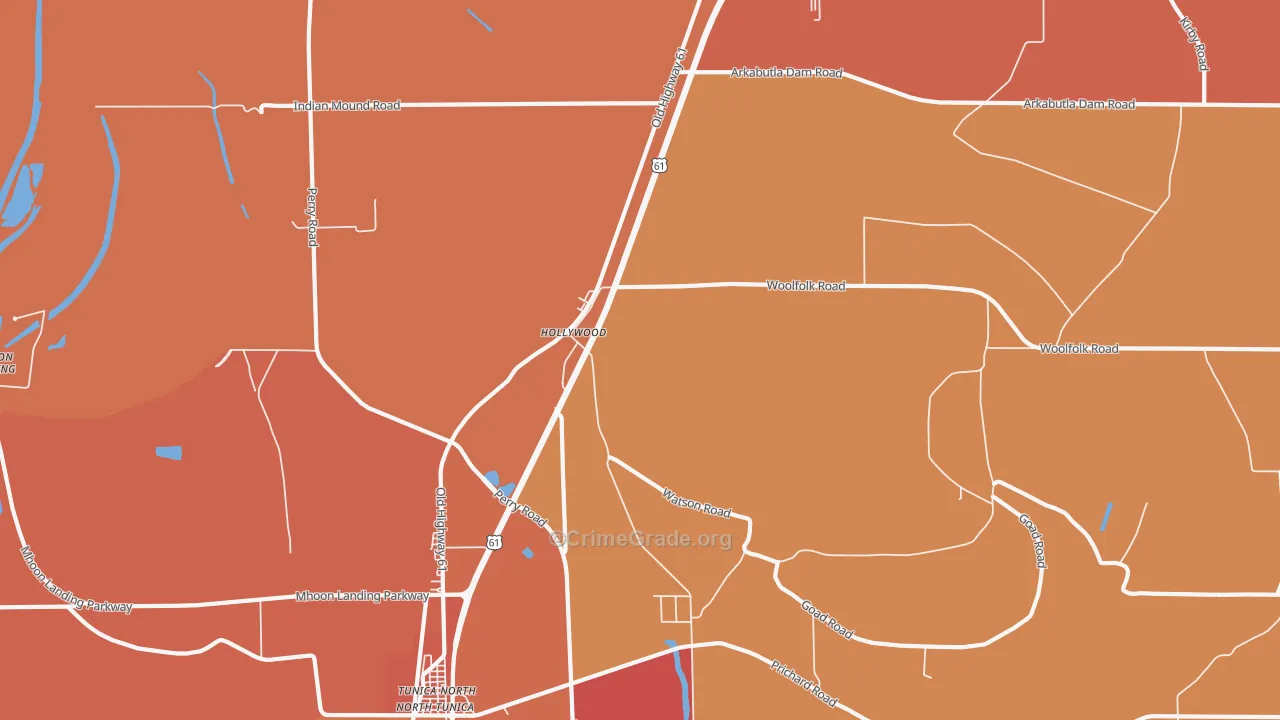 Hollywood, MS Map of Murder Rates
