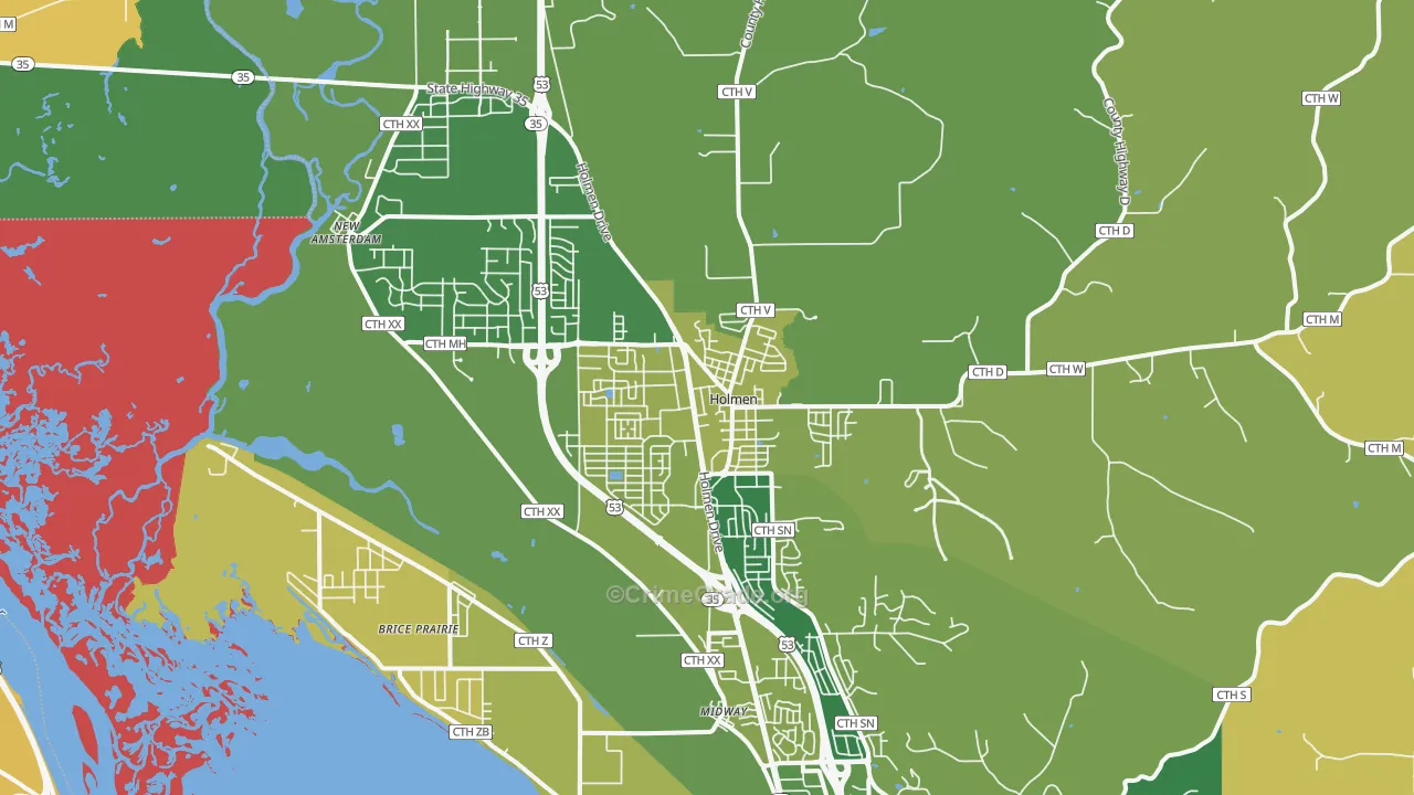 Holmen, WI Map of Murder Rates