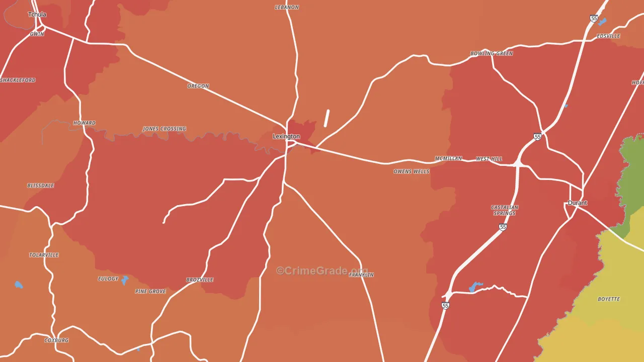 Holmes County, MS Map of Murder Rates