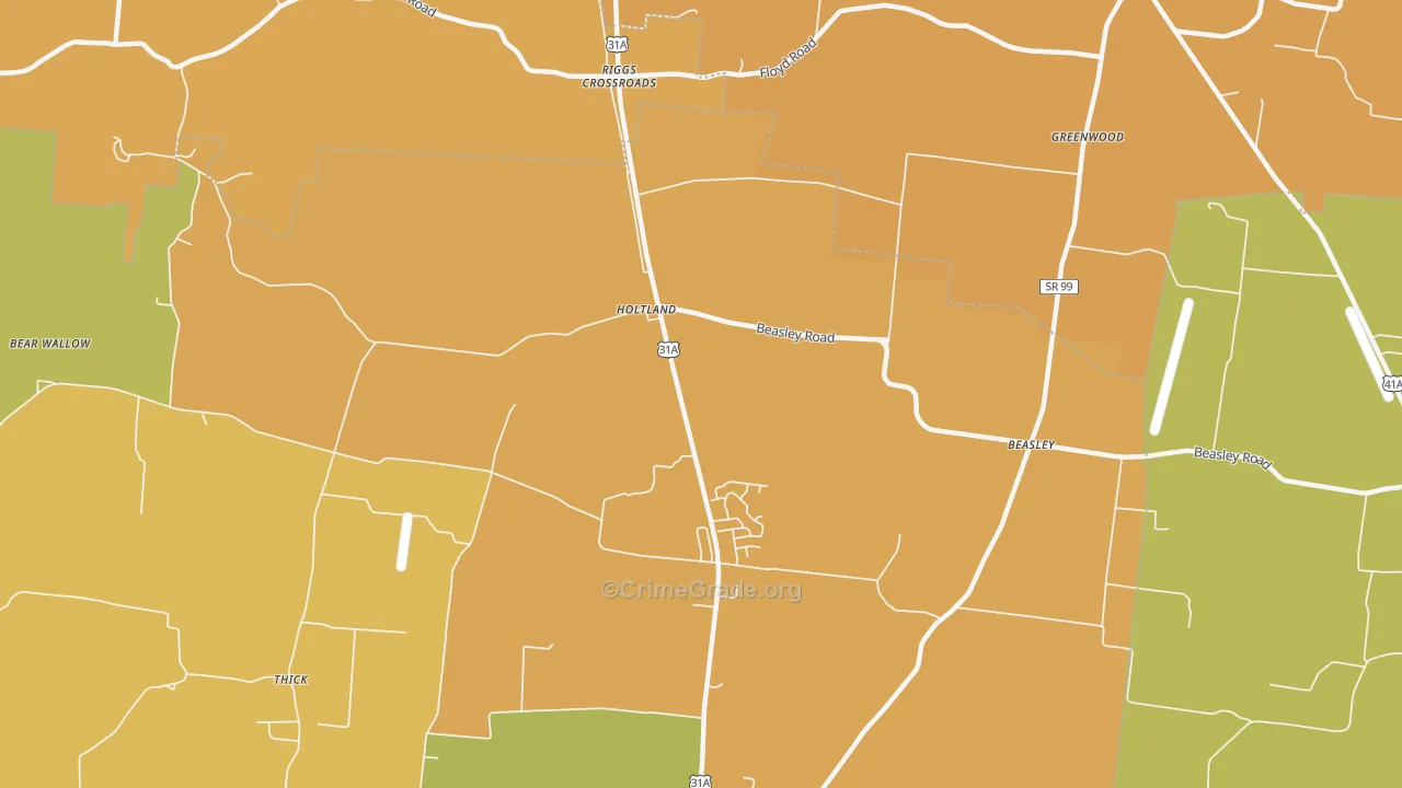 Holts Corner, TN Map of Murder Rates