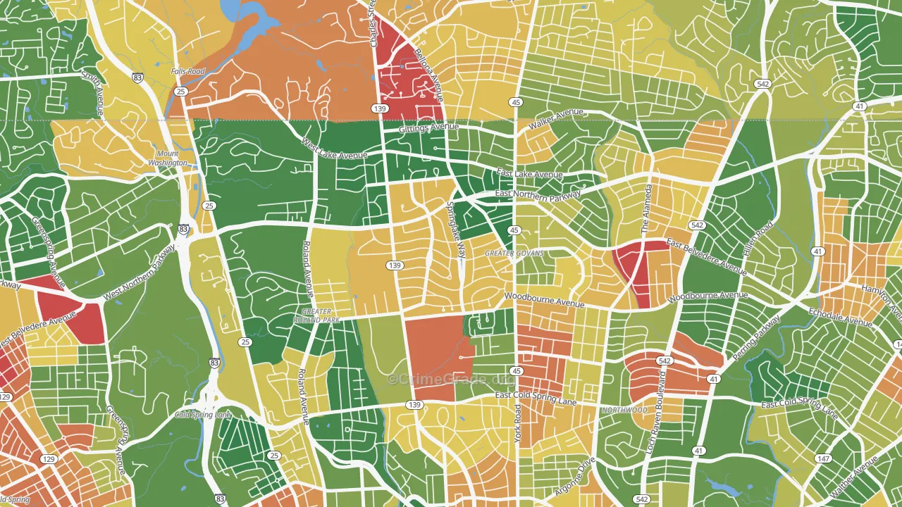 Homeland, Baltimore, MD Map of Murder Rates