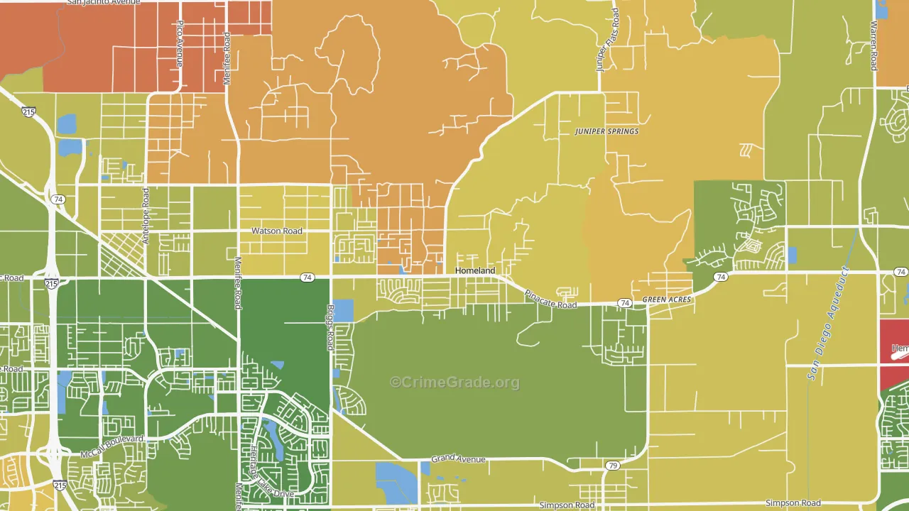 Homeland, CA Map of Murder Rates