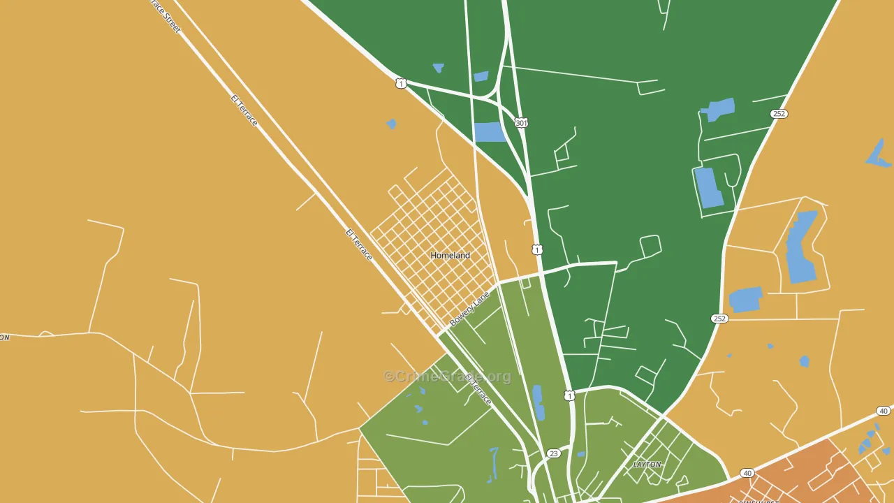 Homeland, GA Map of Murder Rates