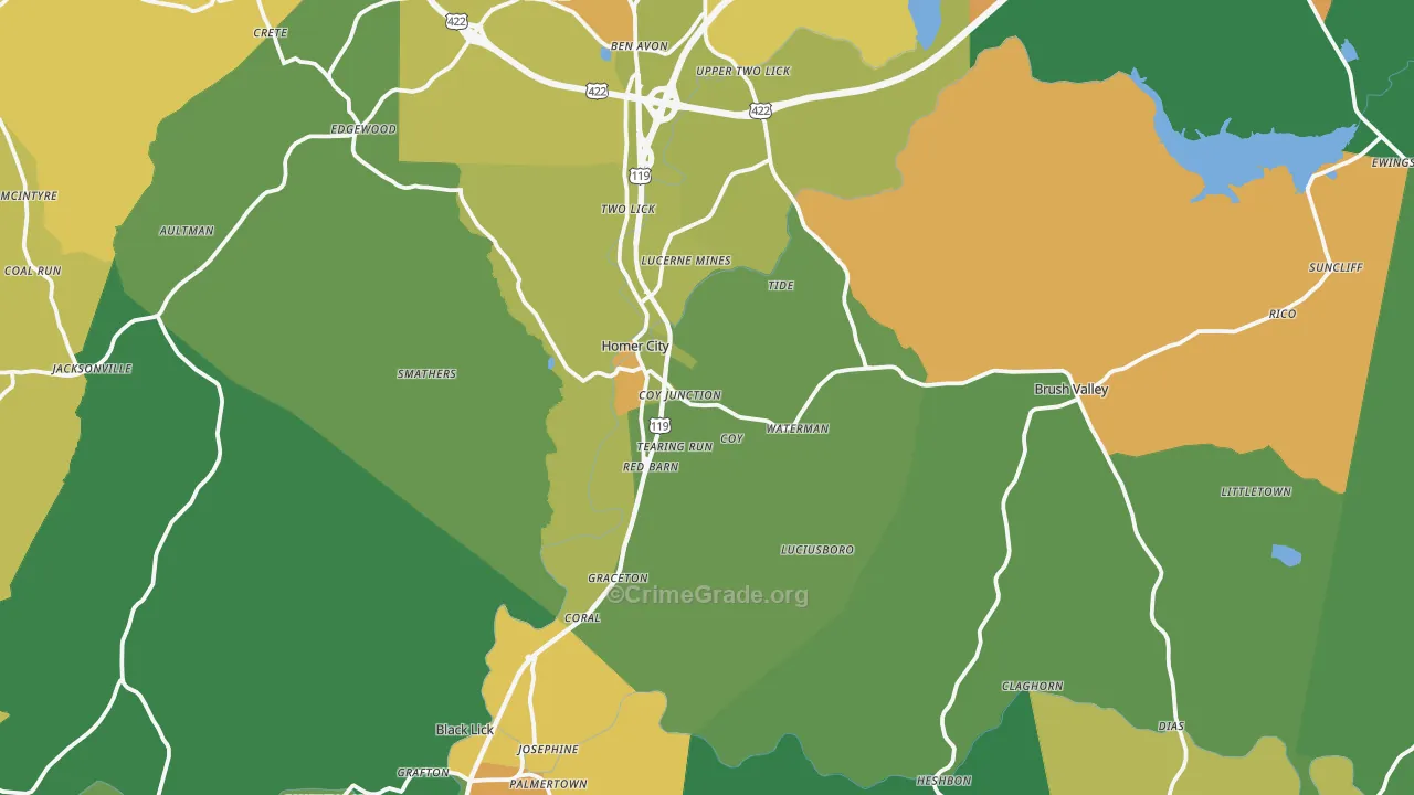 Homer City, PA Map of Murder Rates