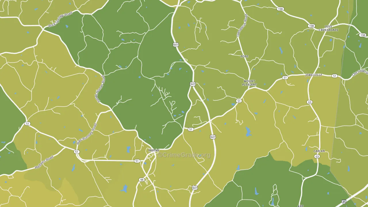 Homer, GA Map of Murder Rates