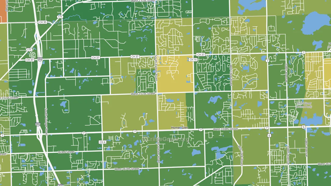 Homer Glen, IL Map of Murder Rates