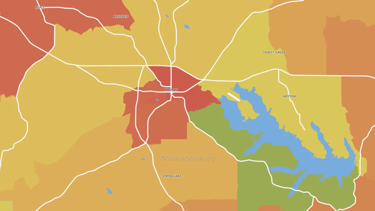 Homer, LA Map of Murder Rates