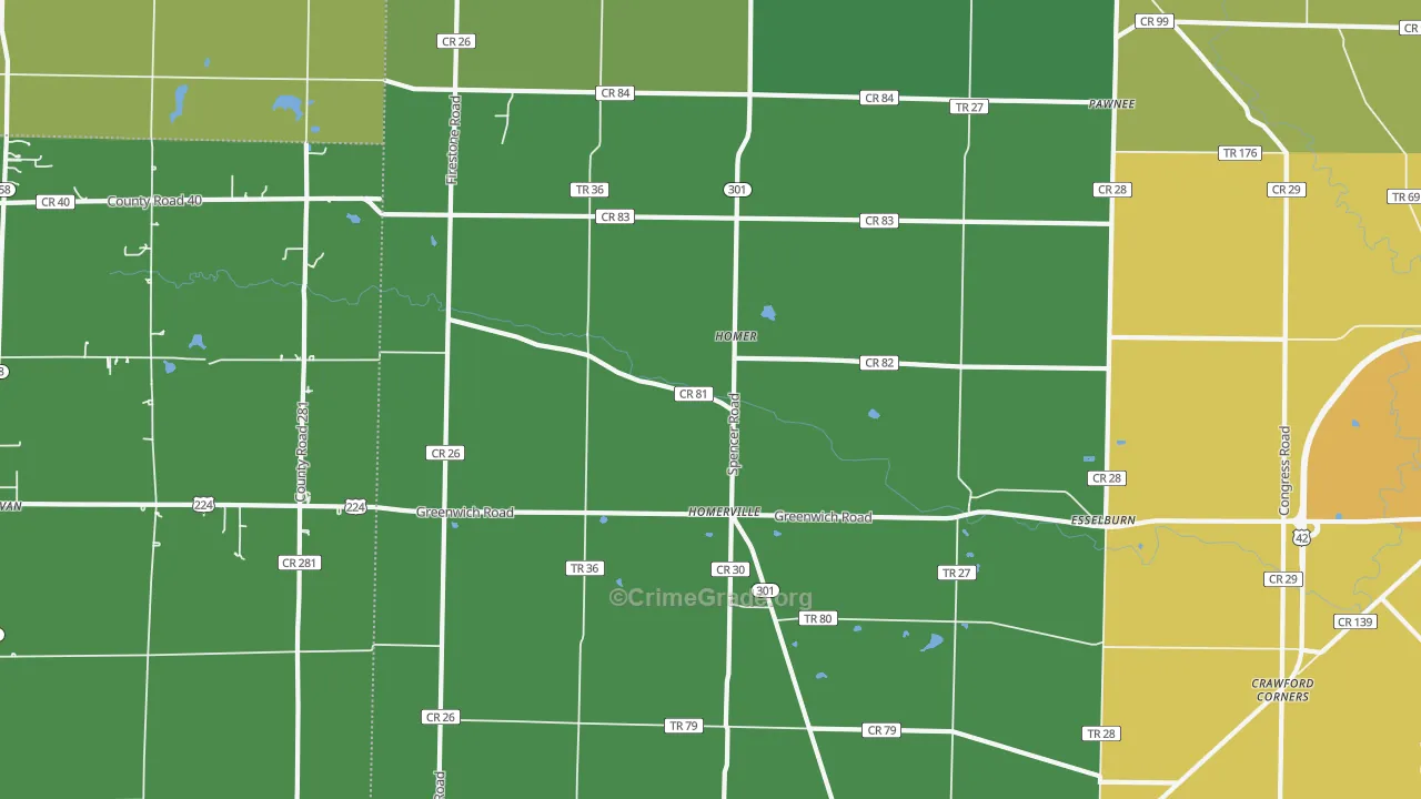 Homerville, OH Map of Murder Rates