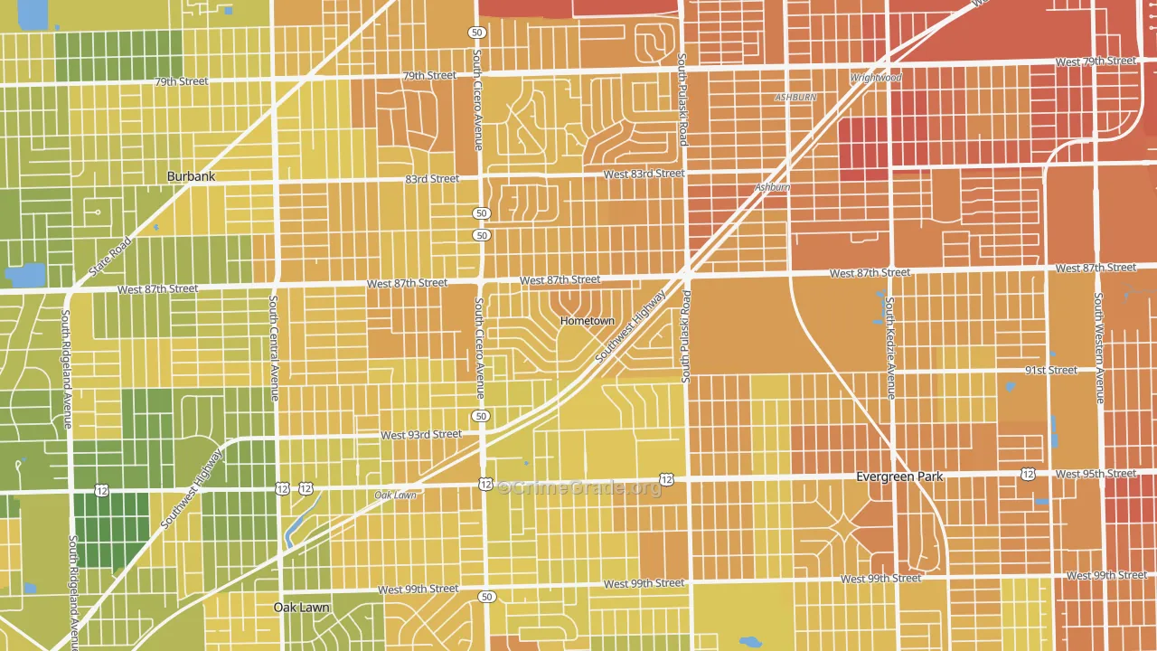 Hometown, IL Map of Murder Rates