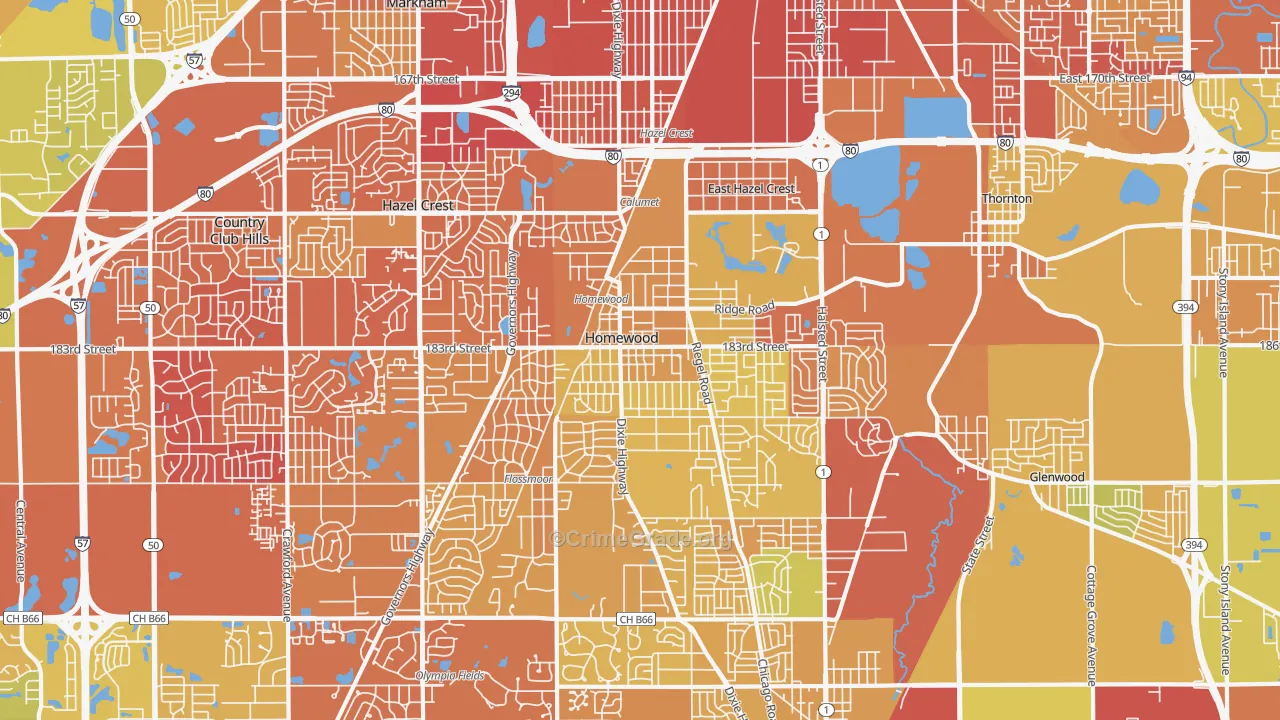 Homewood, IL Map of Murder Rates