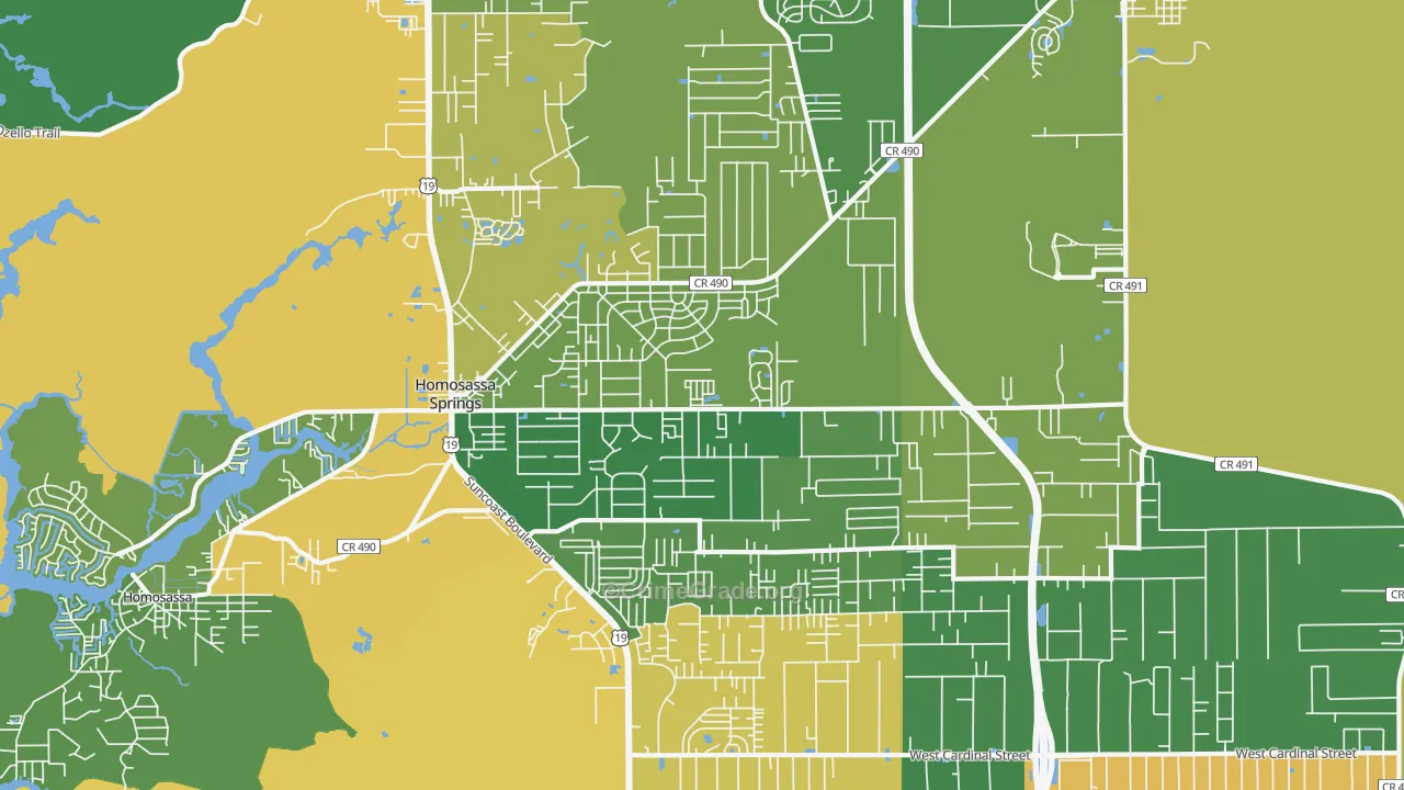 Homosassa Springs, FL Map of Murder Rates