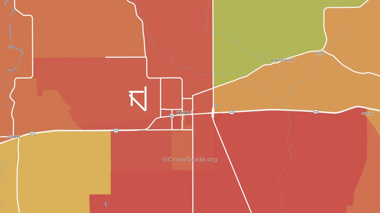 Hondo, TX Map of Murder Rates