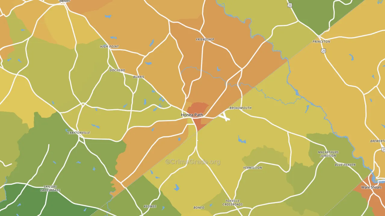 Honea Path, SC Map of Murder Rates