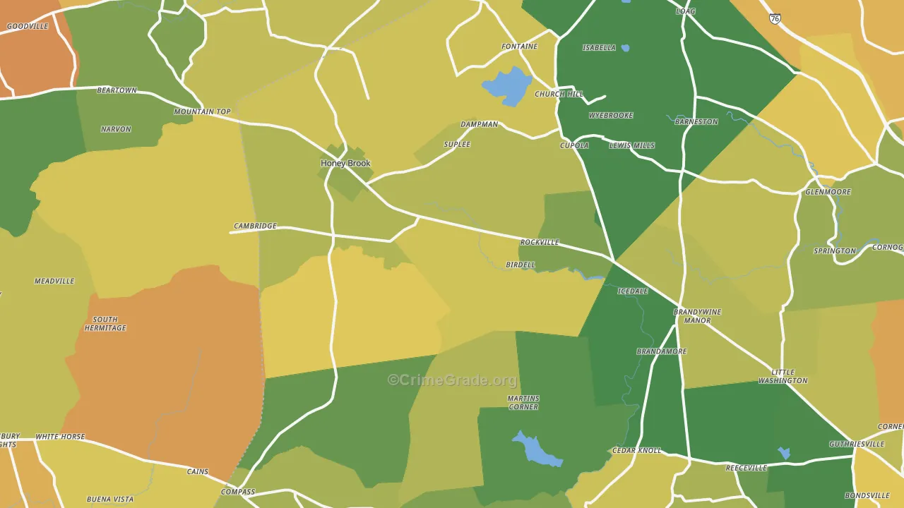 Honey Brook, PA Map of Murder Rates