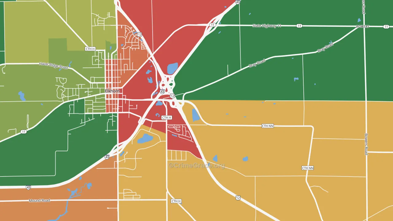 Honey Creek, WI Map of Murder Rates