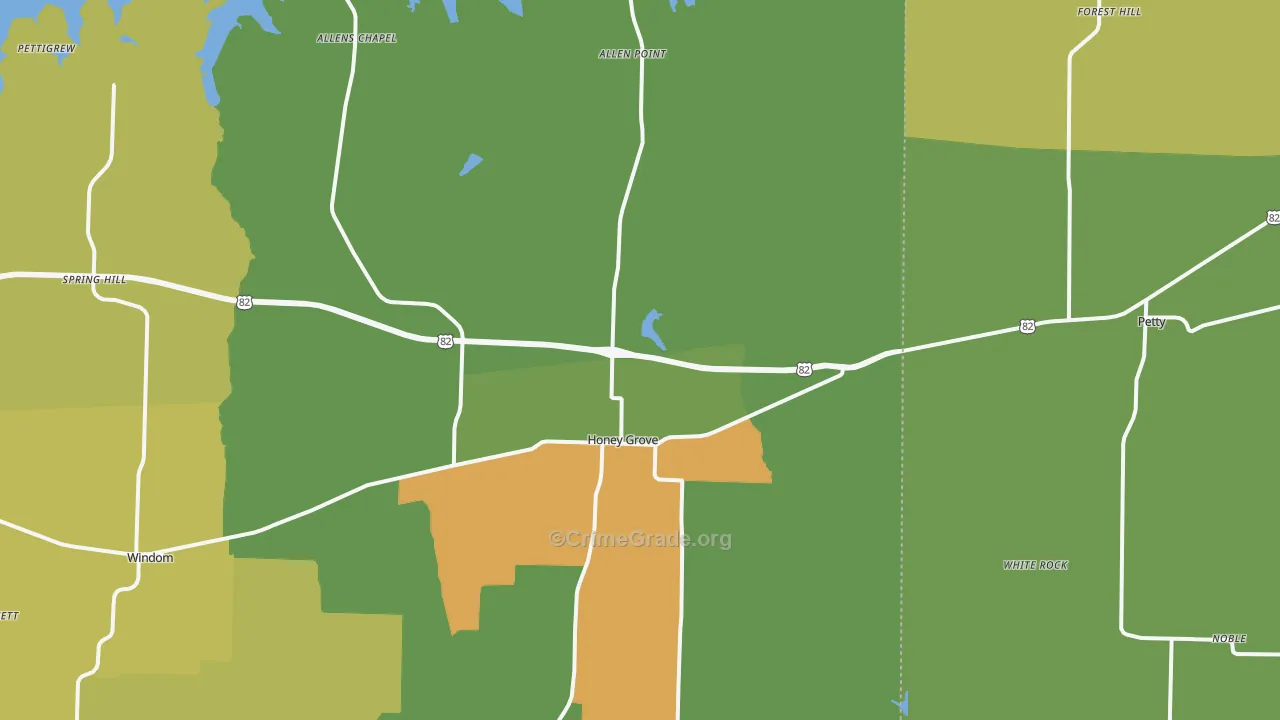 Honey Grove, TX Map of Murder Rates