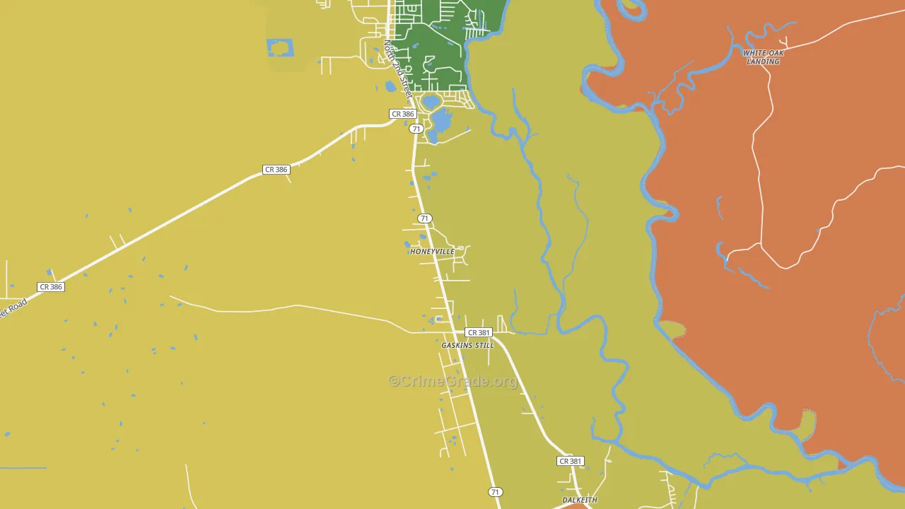 Honeyville, FL Map of Murder Rates