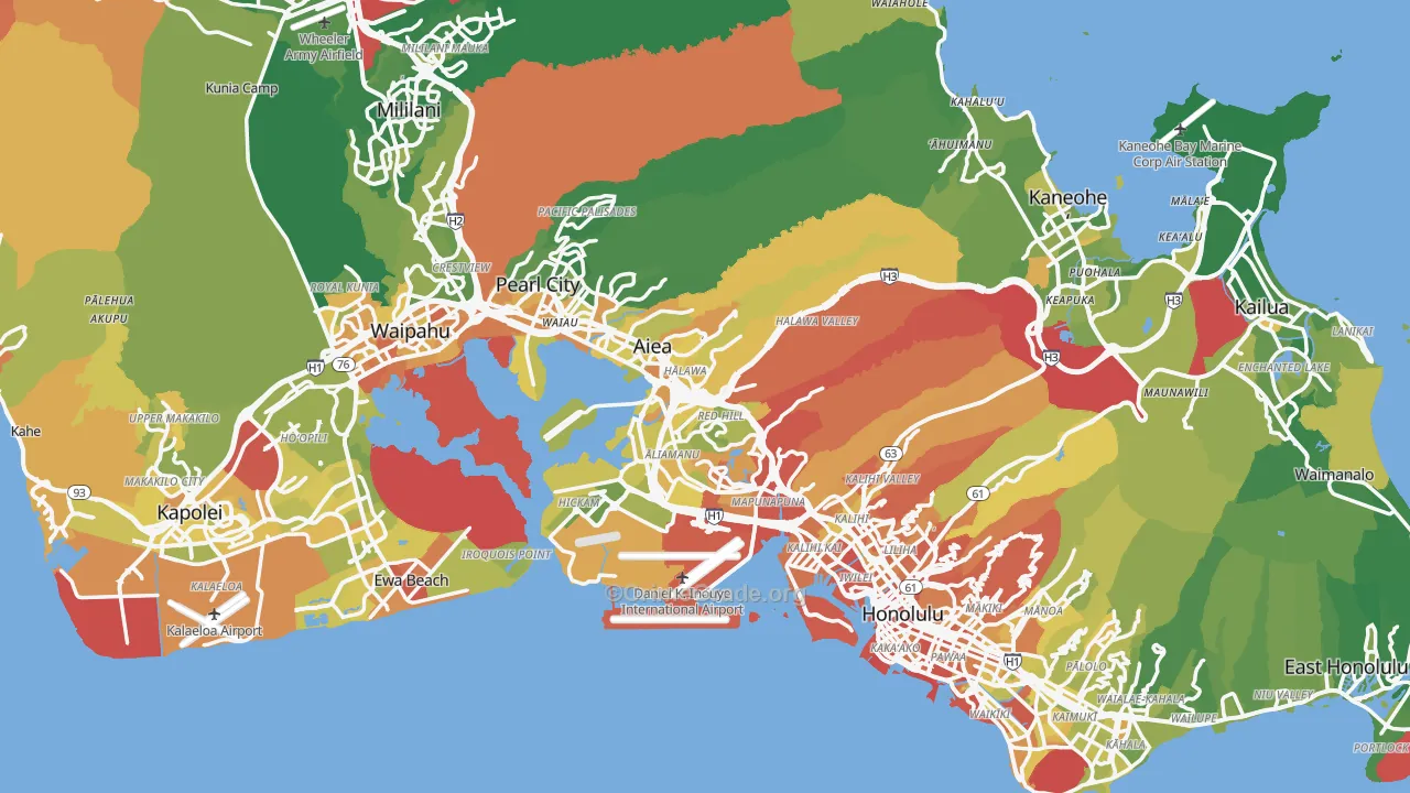 Honolulu County, HI Map of Murder Rates