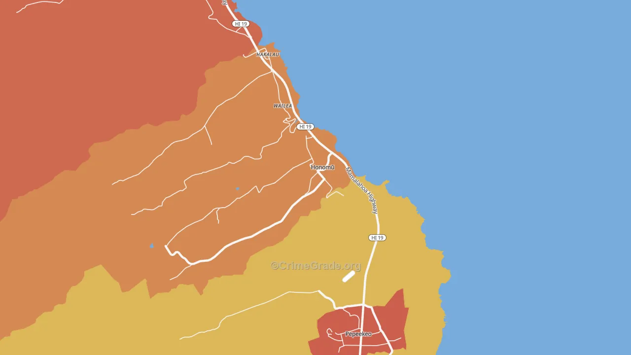 Honomu, HI Map of Murder Rates