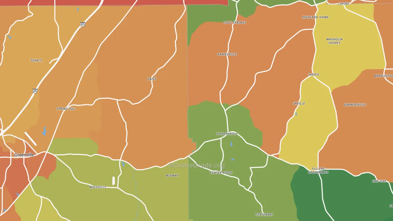 Honoraville, AL Map of Murder Rates