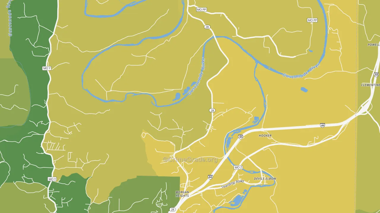 Hooker, MO Map of Murder Rates