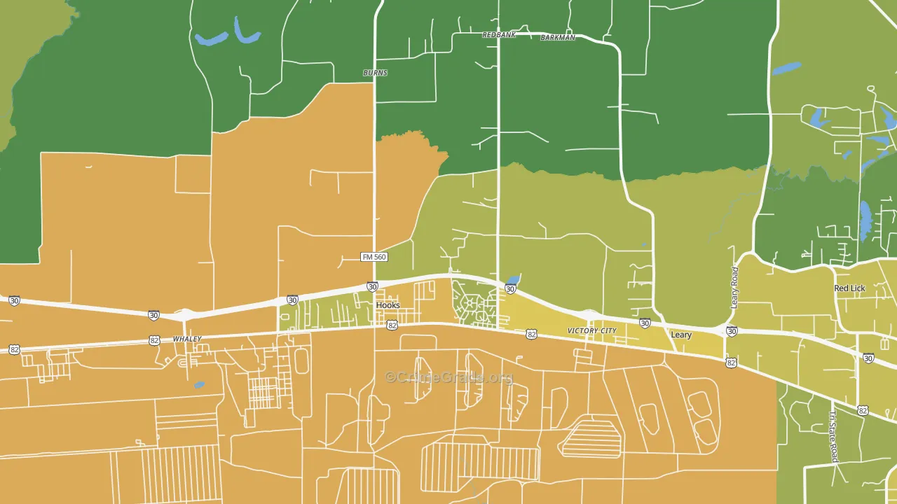 Hooks, TX Map of Murder Rates
